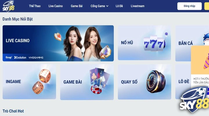 Giao diện website Sky88 sức hút từ nhiều yếu tố